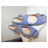 BLUE DOUBLE STRA HEELS, SIZE 10, BIJOU