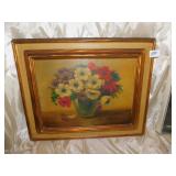 PAINTED ON BOARD FLOWERS IN VASE, 17.5X21