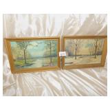 2 PICTURES PAINTED ON BOARD UNSIGNED, WINTER AND