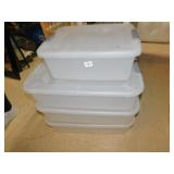 3 STERILITE 40 QT CLEAR BINS AND 1 25 QT