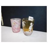 4" MARY GREGORY GLASS & PINK TUMBLER