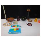 ART GLASS BOWL, LAURIDS CAT STATUE, VINTAGE