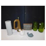 DANSK 9.5" BRASS HORN, OWL LAMP, SNAIL, 2 GREEN