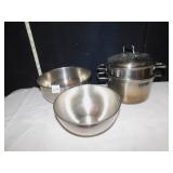 METAL MIXING BOWLS, SMALL POT WITH STAINER & LID