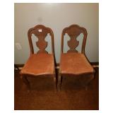 SET OF 2 WOOD CHAIRS WITH ROSE COLORED SEATS,