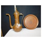 COPPER TRAY 8" ROUND 10 " TEA POT