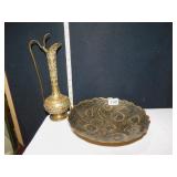INDIA BRASS SNAKE HANDLE PITCHER, FLOWER DESIGN