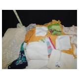 VINTAGE HANKIES, BABY HAT, DOLL CLOTHES, ETC.