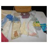 HOLIDAY FAIR STRAW PURSE, PINK LEATHER GLOVES,