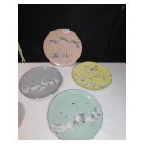 4 PLATES HAND PAINTED SHAFFER W/ ORIGINAL LABELS