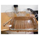 PYREX 9 X 13 WITH HOLDER, BOWLS, ETC