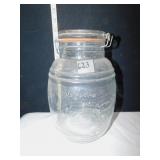 UNCLE EZRAS CRACKER BARREL GLASS BARREL JAR WITH