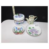 ENAMELED DISH, BIRD WATERING CAN COVERED BOX