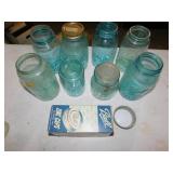 BLUE BALL CANNING JARS BOX ZINC CAPS, 8 TOTAL