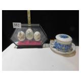 HAND PAINTED EGGS IN CASE 4.75" X 8", PORCELAIN
