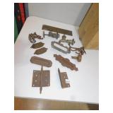 BOX OF ANTIQUE HARDWARE INCLUDING MAIL SLOTS,