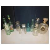 GROUP OF ASSORTED GLASS BOTTLES, ETC.