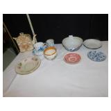 BOWLS UNMARKED, ITALY SMALL BOWL, PLATES, TEAPOT