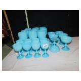BLUE WINE GLASSES, PV FRANCE, 9 LARGE 8 SMALL 6