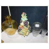 VASES, TOPIARY PORCELAIN W/ CHIP, 10" H AMBER