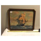 GORDON GRANT SIGNED WOOD FRAMED UNDER GLASS