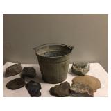 GALVANIZED BUCKET W/ ROCKS