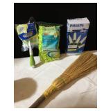 WOOD HANDLE BROOM, NEW QUICKIE SOFT MOP HEAD,