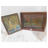 PAINTING ON BOARD UNSIGNED AND ALICE BLUE GOWN