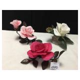3 BOEHM PORCELAIN ROSES, WHITE ONE PORCELAIN