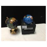 2 DECORATIVE DESK TOP MINI GLOBES WITH PRECIOUS