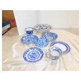 FLOW BLUE SERVING BOWLS, TEACUP/SAUCERS, ETC.,