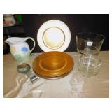 GOLD TONE 12 CHARGERS, WATER PITCHER, TRIFFLE