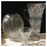 GLASS GLOBE APPLIED HANDLE PITCHER ETC.