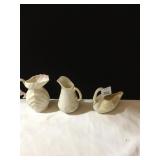 BELLEEK 2 PITCHERS AND 1 SWAN