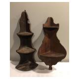 SET OF 2 NON-MATCHING WOOD CORNER SHELVES,