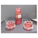 CRANBERRY APOTHOCARY JAR WITH GLASS STOPPER AND 2