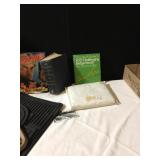 24" H OAK CARVED COLUMN, WOOD SHELF, METAL