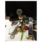 TIN, HAIR DRYER, CLOCK, LENOX CANDLES, PHONE,