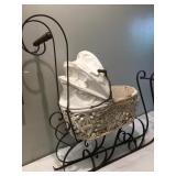 WICKER SLED W/ LID METAL BASE 32" H X 35" L X 13"