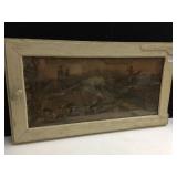 HUNT SCENE PRINT IN RUSTIC FRAME 34" X 18.5"