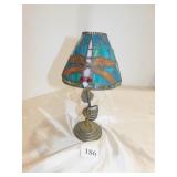 TIFFANY STYLE TEA LIGHT LAMP WITH DRAGON FLY, 9"