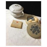 RITZ WINDOW CLOTH, COVERED SEWING BOX, YARN,