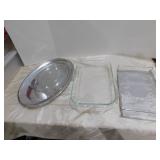 ALUMINUM WITH ROSES SERVING TRAY, 2 LARGE OVAL