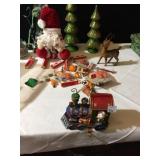 CHRISTMAS DECORATIONS, DEER, TREES, LIGHT BULBS,