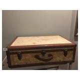 VINTAGE SUITCASE LEATHER TRIM 29" X 18" D X 8" H