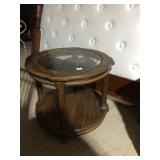 ROUND TWO-TIER GLASS TOP TABLE