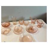 PINK DEPRESSION PLATES, CREAMER SUGAR, ETC.