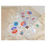 ASSORTED BUTTONS, MANY POLITICAL