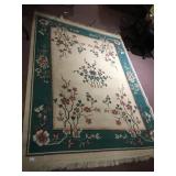 MACHINE MADE TEAL/CREAM FLORAL AREA RUG, 92X67