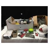 FOX POWER HARD HAT, OILER CANS, STUD FINDER,